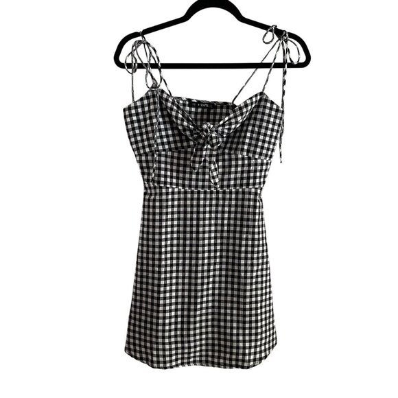 Zaful Dresses & Skirts - Zaful Women S/4 Black White Plaid Preppy Sleeveless Tied Cami Mini Dress NWT